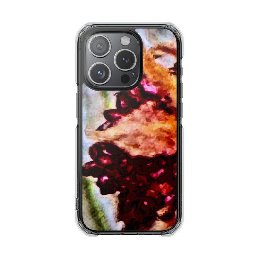 Phone case with vivid pink, orange, and golden cracks - like holding a fallen star in your hand.